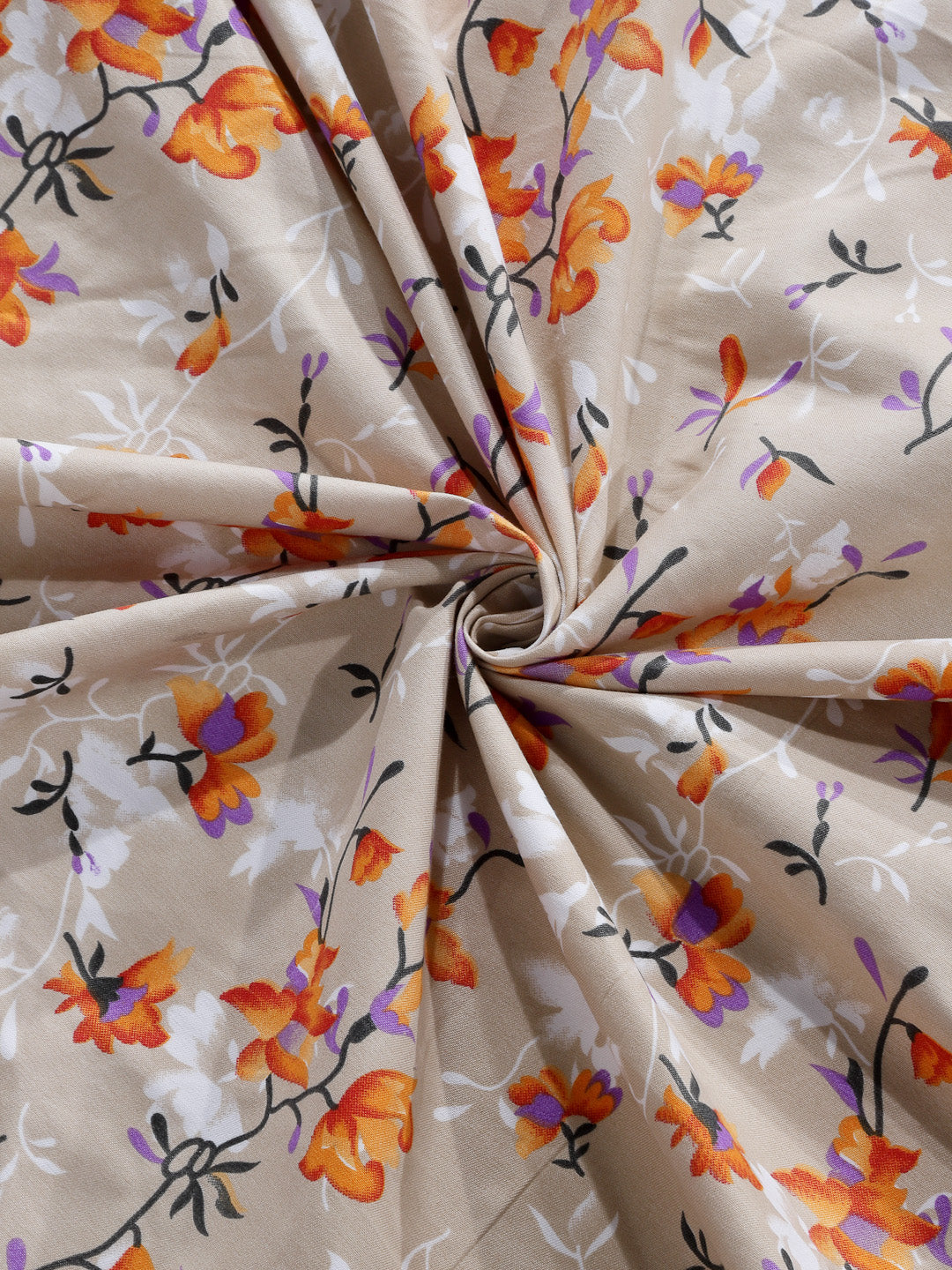 Arrabi Beige Floral TC Cotton Blend Double Size Bedsheet with 2 Pillow Covers (250 x 220 cm)