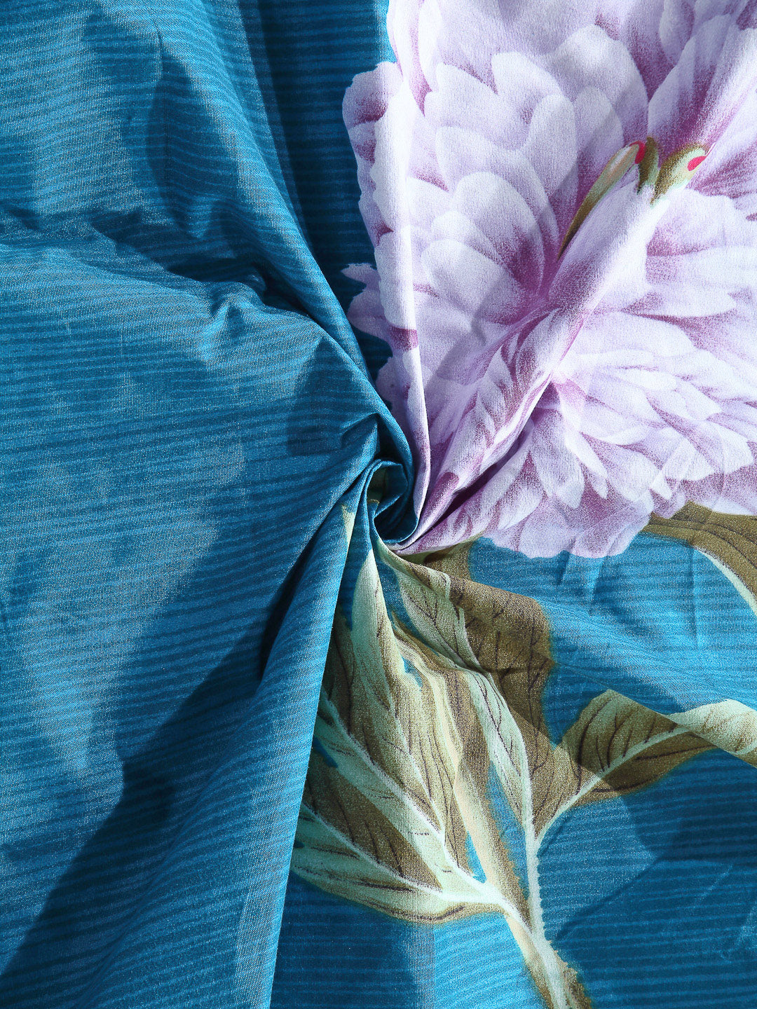 Arrabi Teal Floral TC Cotton Blend Single Size Bedsheet with 1 Pillow Cover (220 X 150 cm)