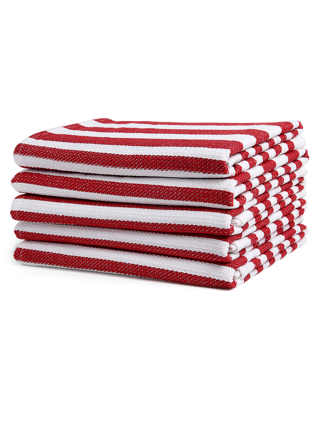Arrabi Red Stripes Handwoven Cotton Hand Towel (Set of 5) (85 X 35 cm)