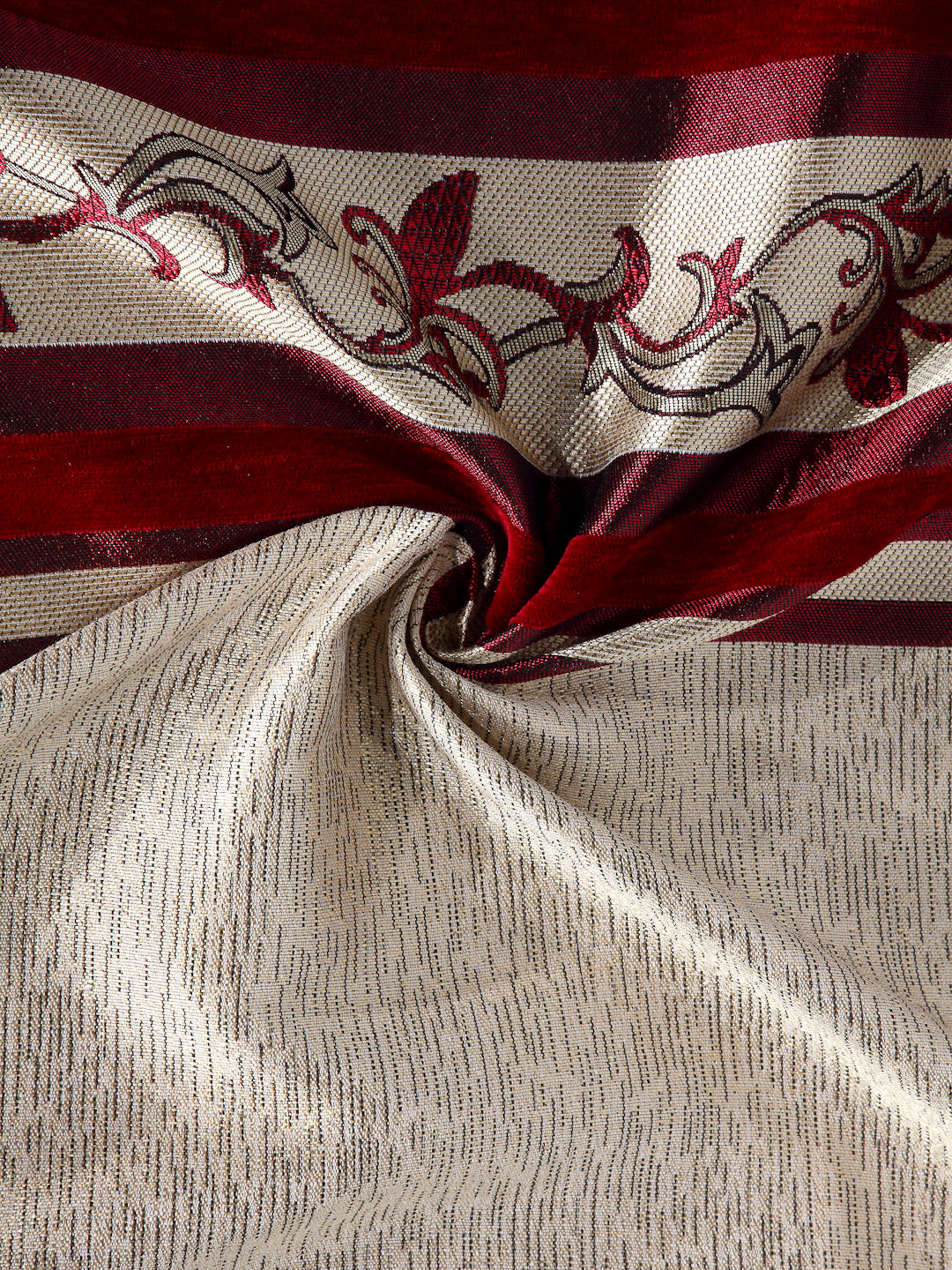 Arrabi Red Leaf Print TC Cotton Blend Set of 2 Long Door Curtains (275 X 120 cm)