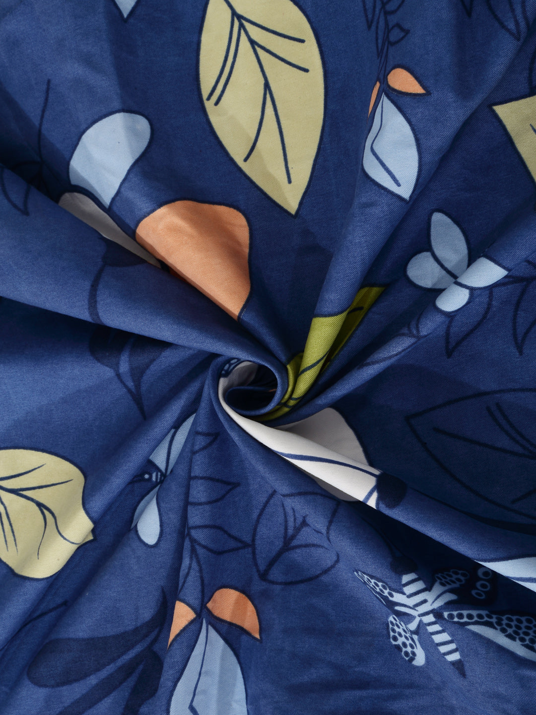 Arrabi Blue Leaf TC Cotton Blend Super King Size Bedsheet with 2 Pillow Covers (270 X 260 cm)