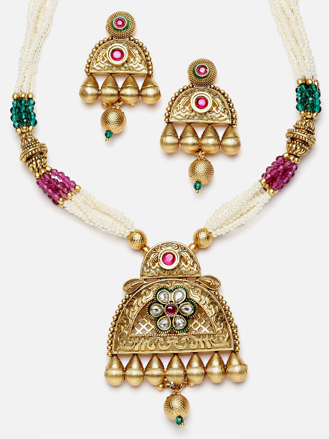 Arrabi Multi Handcrafted Jewellery Set with 2 Earrings(30 cm)