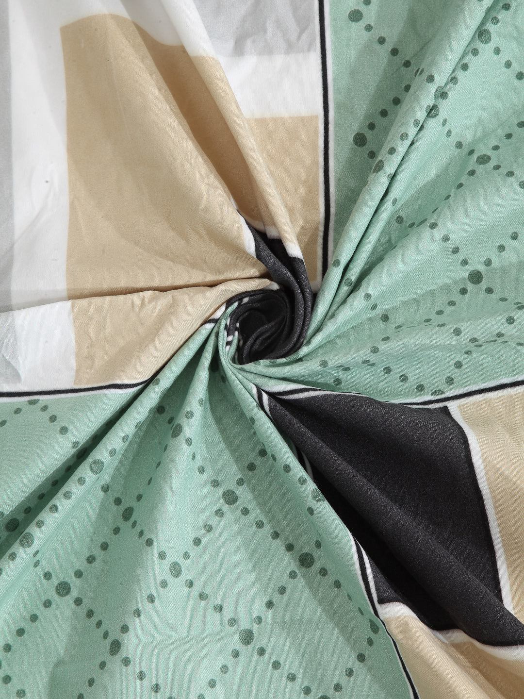 Arrabi Green Geometric TC Cotton Blend Double Size Bedsheet with 2 Pillow Covers (250 x 215 cm)