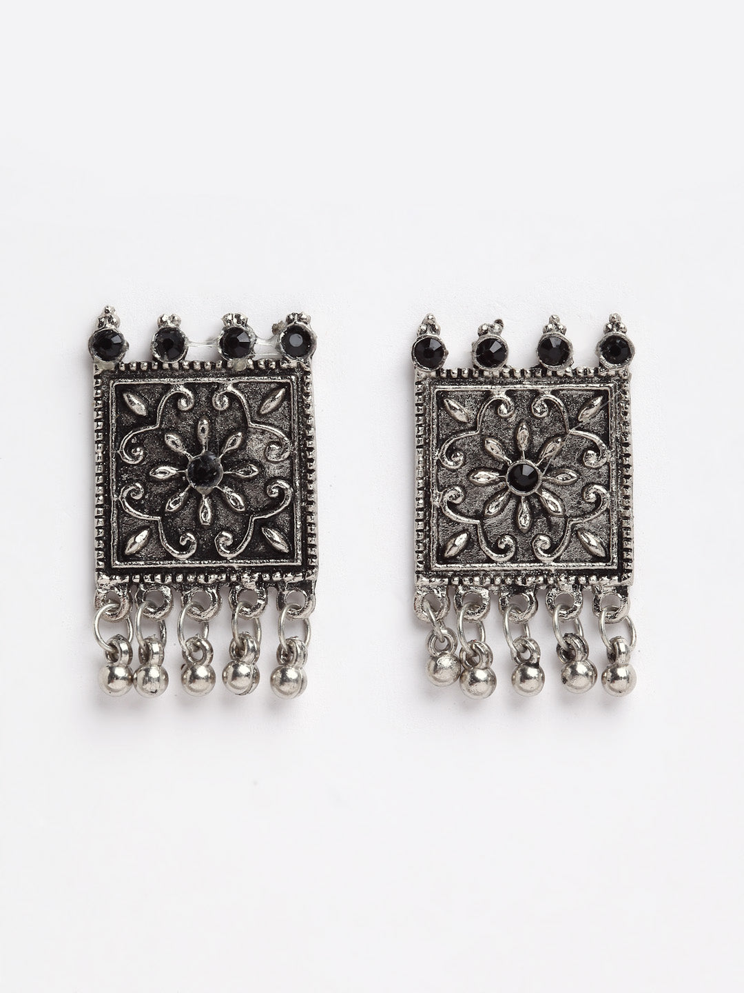 Arrabi Metallic Oxidised Jewellery Set with 2 Earrings (40 cm)