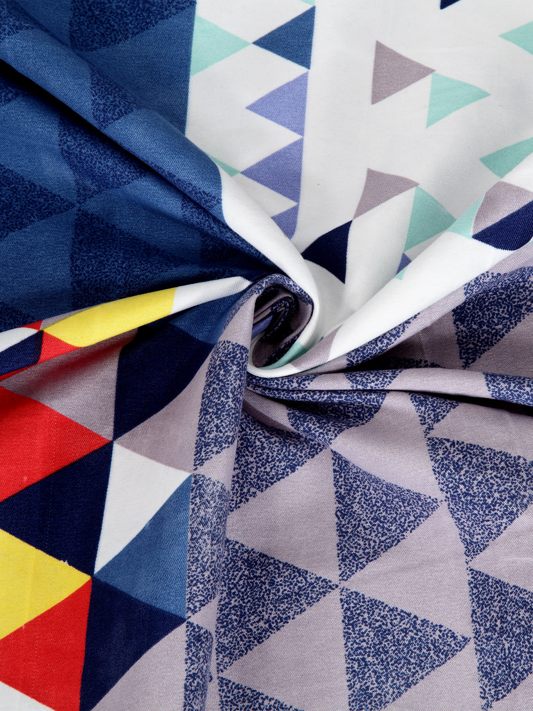 Arrabi Blue Geometric TC Cotton Blend Single Size Fitted Bedsheet with 1 Pillow Cover (220 X 150 cm)