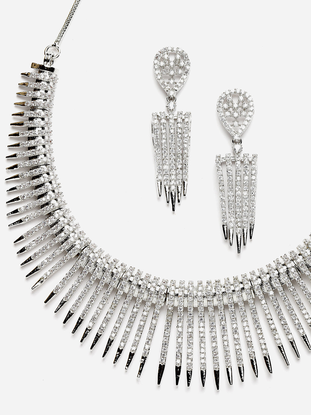 Arrabi Silver American Diamond Jewellery Set with 2 Earrings(30 cm)