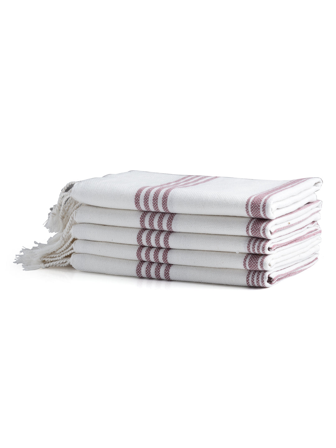 Arrabi Red Solid Handwoven Cotton Hand Towel (Set of 5) (90 X 35 cm)