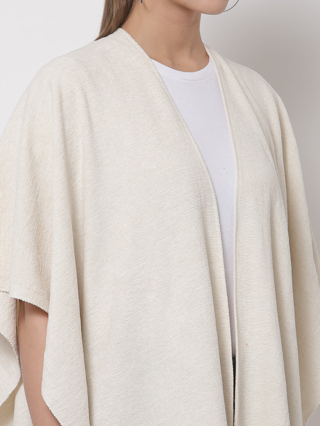Arrabi Cream Solid Cotton Chenille Full Size Shrug (160 x 100 cm)