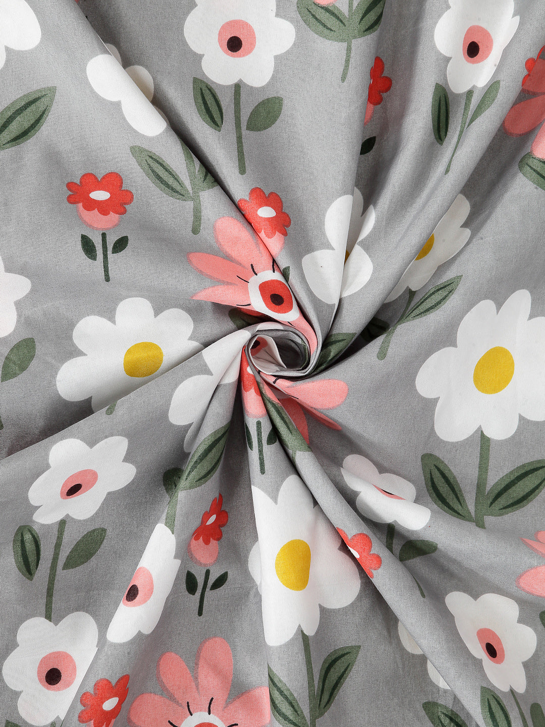 Arrabi Grey Floral TC Cotton Blend King Size Bedsheet with 2 Pillow Covers (250 X 215 cm)