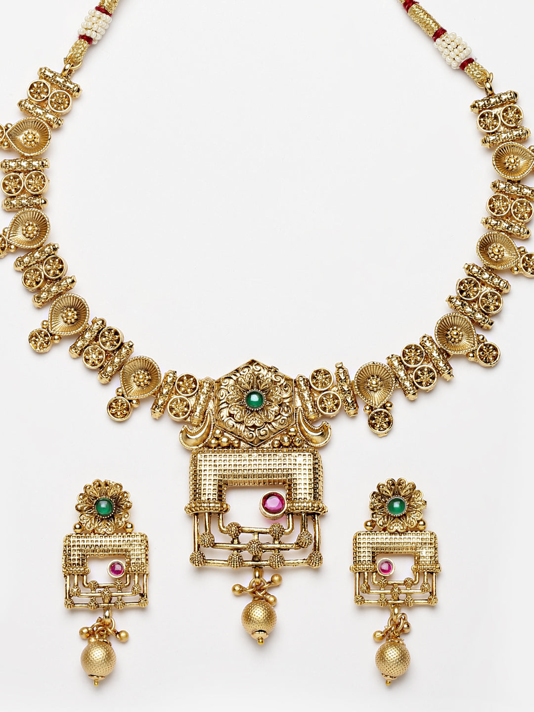 Arrabi Gold Handcrafted Jewellery Set with 2 Earrings(30 cm)