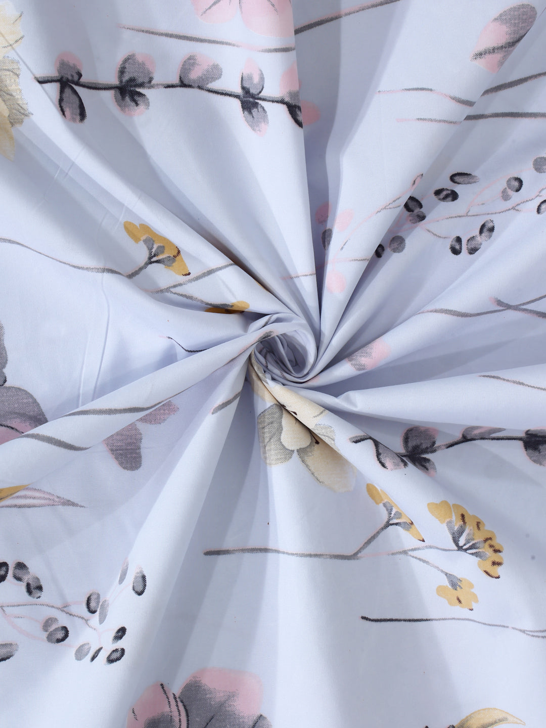 Arrabi Grey Floral TC Cotton Blend King Size Bedsheet with 2 Pillow Covers (250 X 215 cm)