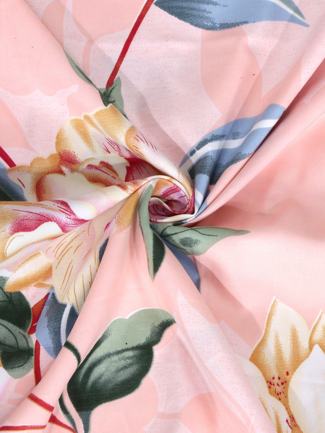 Arrabi Peach Floral TC Cotton Blend King Size Bedsheet with 2 Pillow Covers (250 x 220 cm)