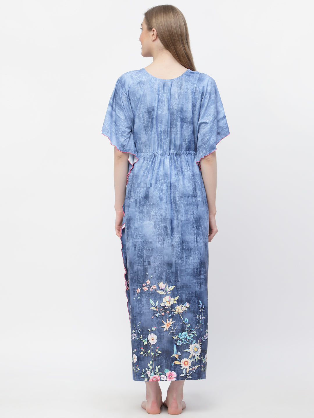 Arrabi Women Blue Floral Kaftan Dress