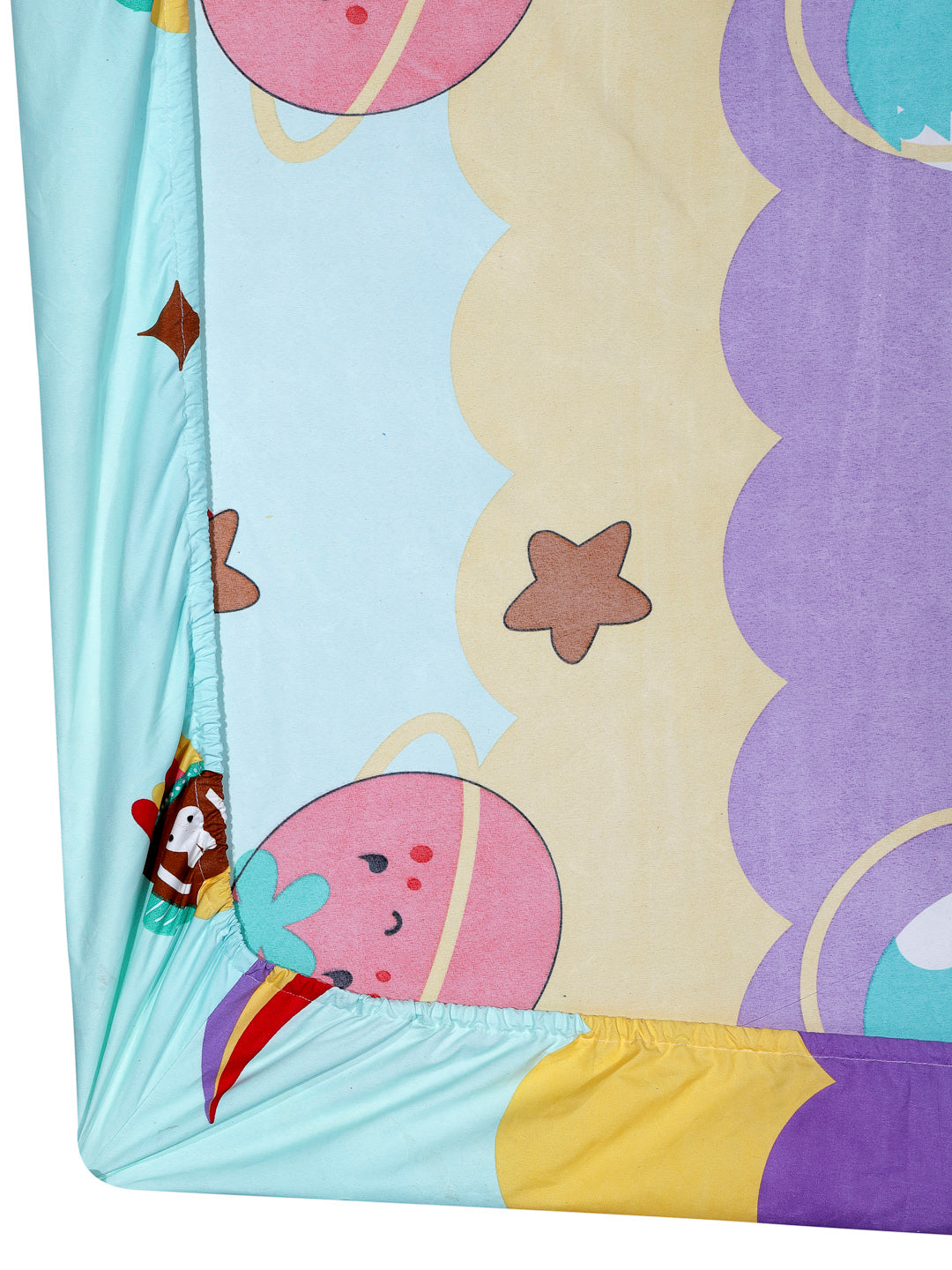 Arrabi Multi Cartoon TC Cotton Blend Single Size Fitted Bedsheet with 1 Pillow Cover (220 x 150cm)