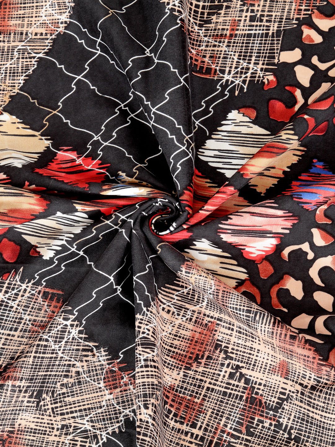 Arrabi Multi Geometric TC Cotton Blend  Single Size Bedsheet with 1 Pillow Cover (220 X 150 cm)