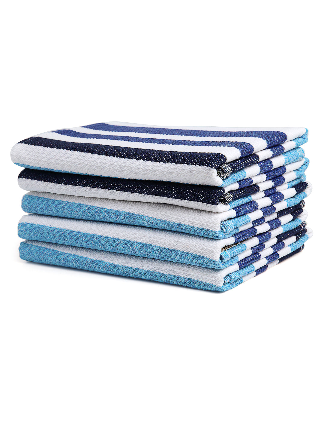 Arrabi Blue Stripes Handwoven Cotton Hand Towel (Set of 5) (85 X 35 cm)