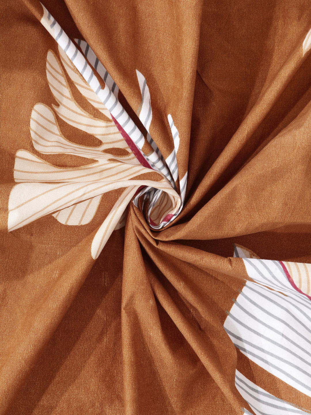 Arrabi Brown Leaf TC Cotton Blend Double Size Bedsheet with 2 Pillow Covers (250 x 215 cm)