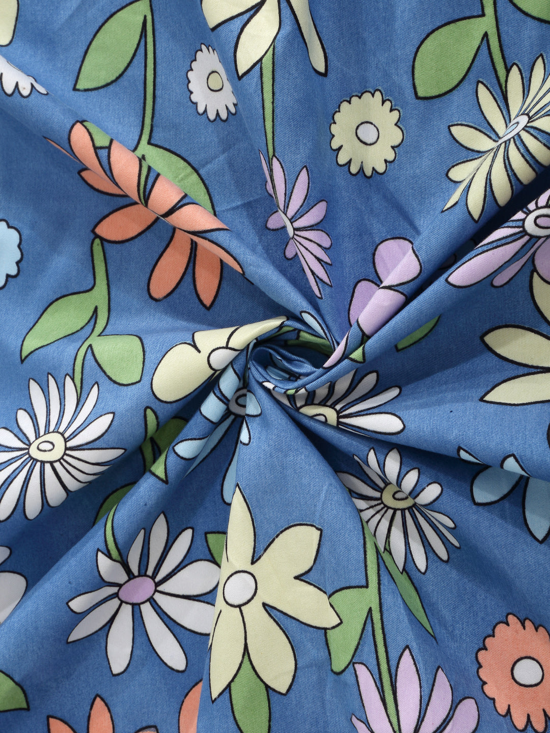 Arrabi Blue Floral TC Cotton Blend Double King Size Bedsheet with 2 Pillow Covers (270 x 260 cm)