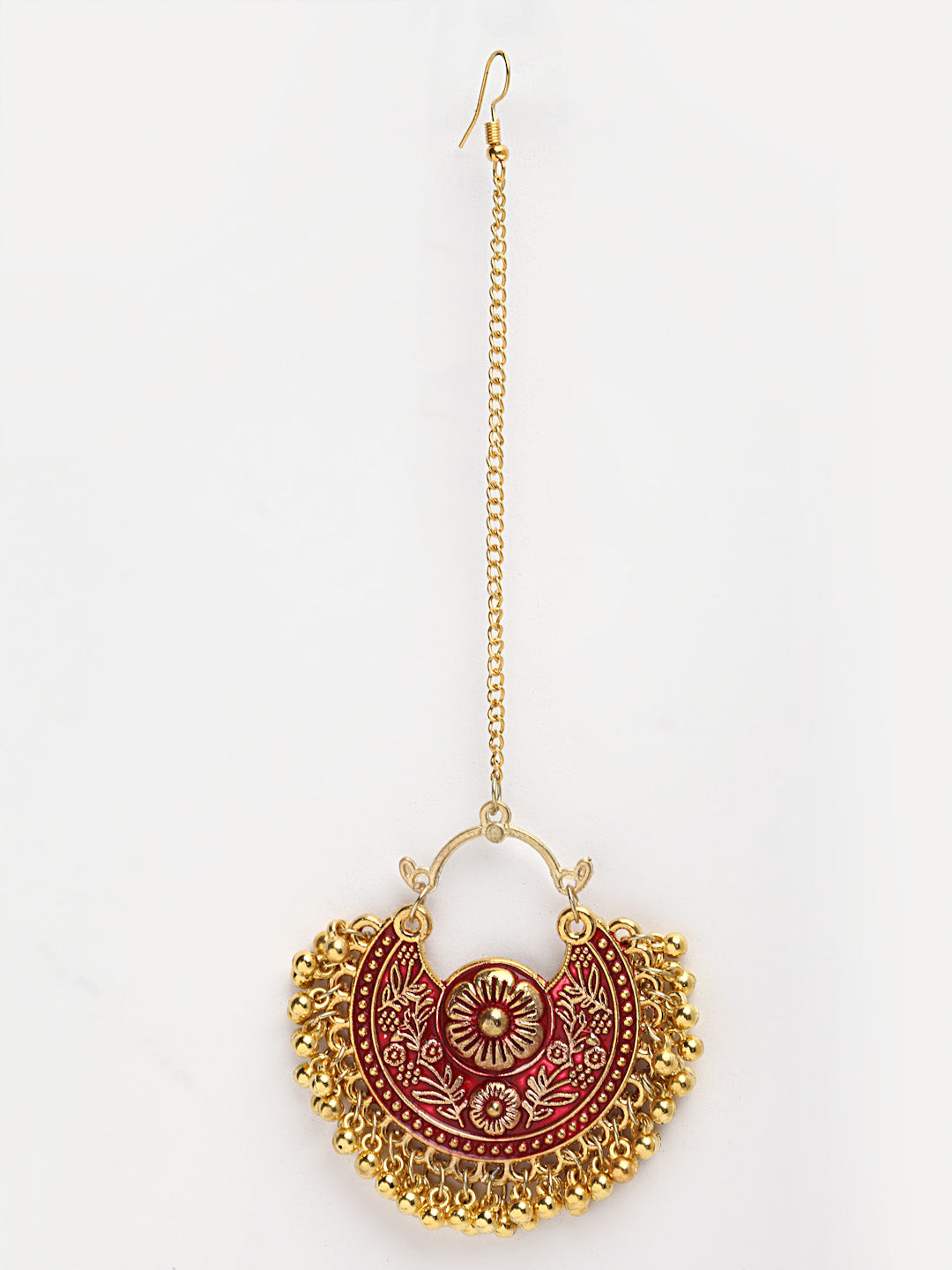 Arrabi Multi Oxidised Kundan Studded Maang Tika & Earrings Set (17 cm)