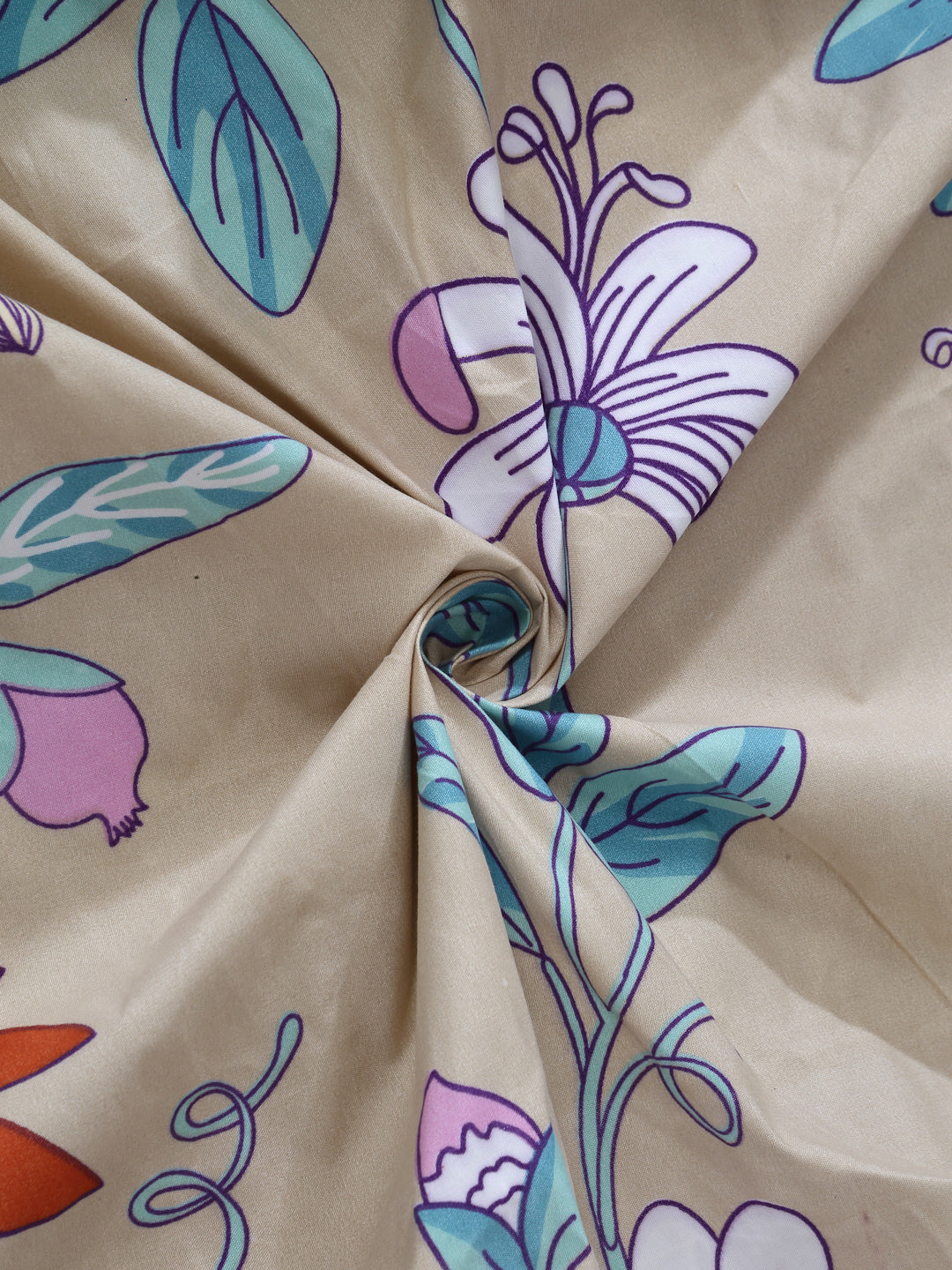 Arrabi Brown Floral TC Cotton Blend King Size Bedsheet with 2 Pillow Covers (250 X 215 cm)