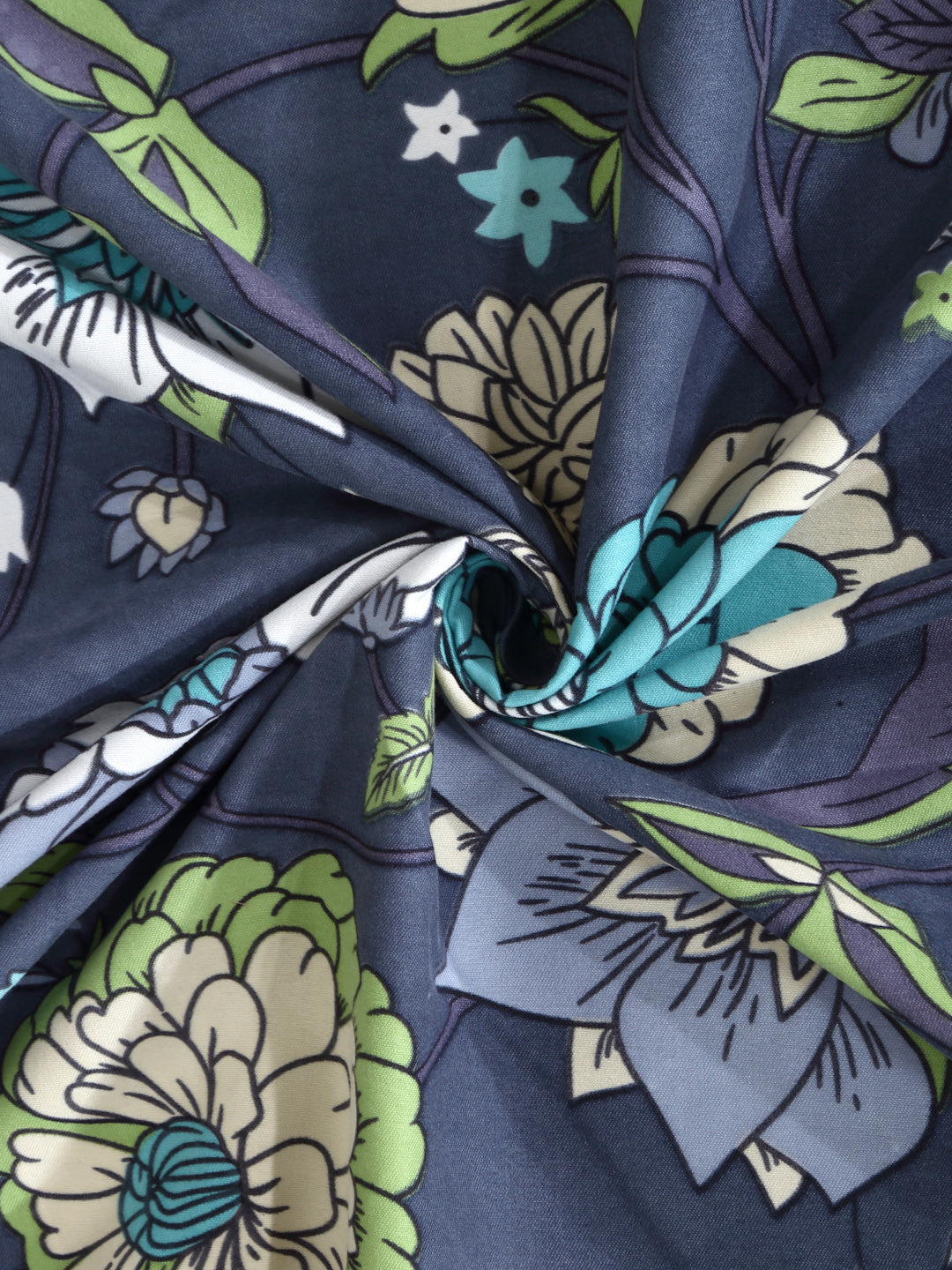 Arrabi Grey Floral TC Cotton Blend Super King Size Fitted Bedsheet with 2 Pillow Covers(270 X 260 Cm )