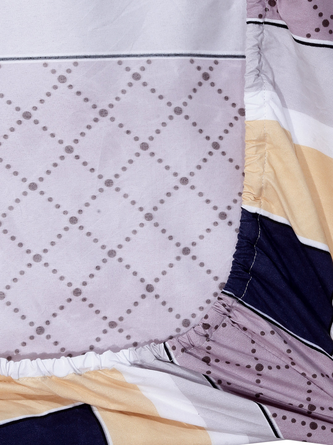 Arrabi Multi Geometric TC Cotton Blend Single Size Fitted Bedsheet with 1 Pillow Cover (220 X 150 cm)