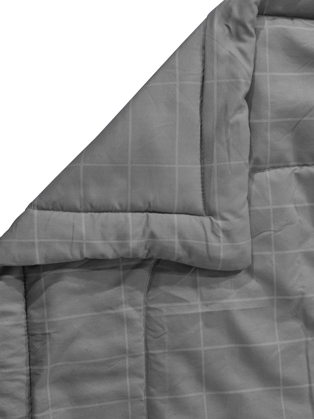 Arrabi Grey Check TC Cotton Blend Double Size Comforter Bedding Set with 2 Pillow Cover