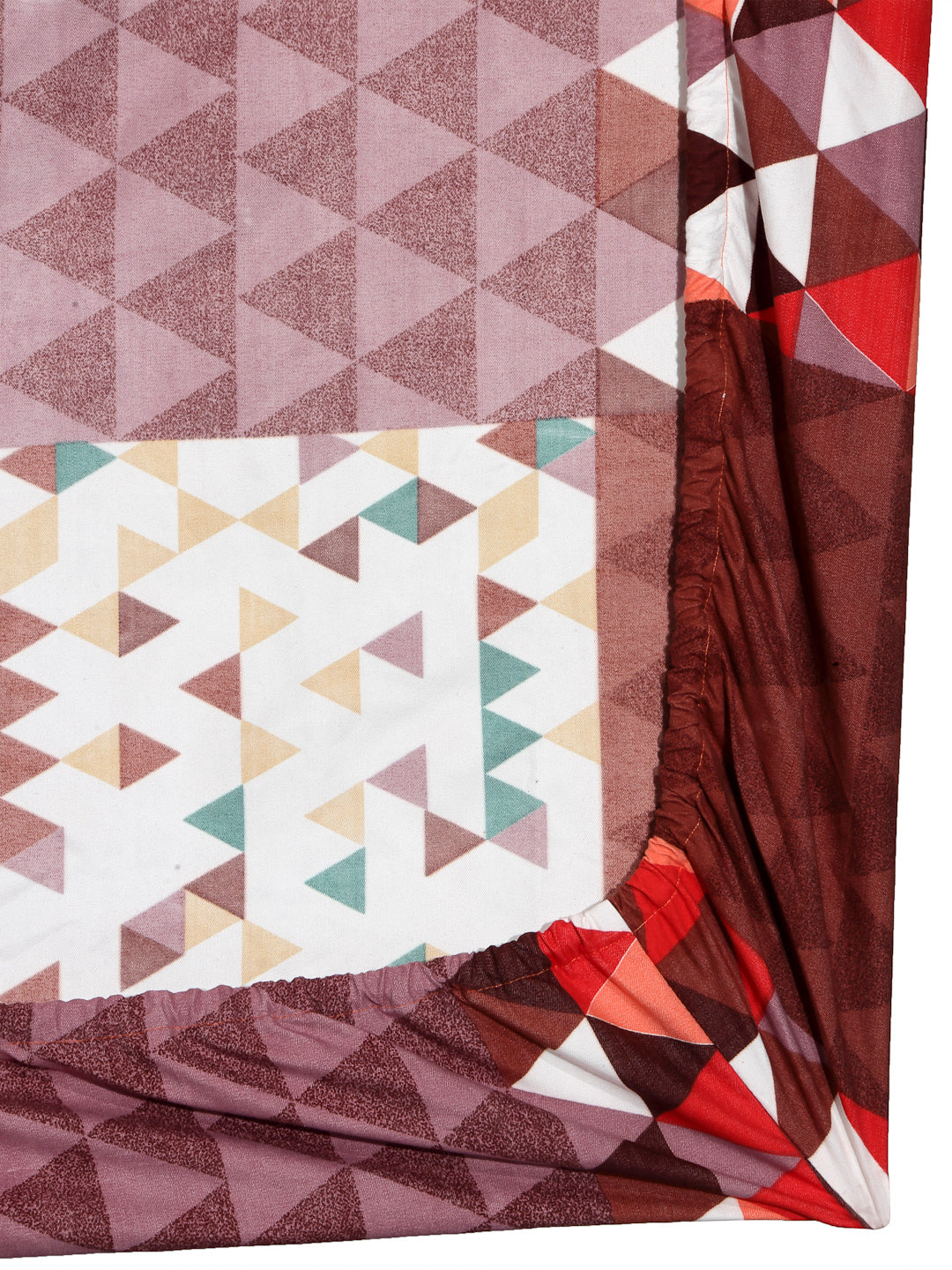 Arrabi Brown Geometric TC Cotton Blend Single Size Fitted Bedsheet with 1 Pillow Cover (220 X 150 cm)