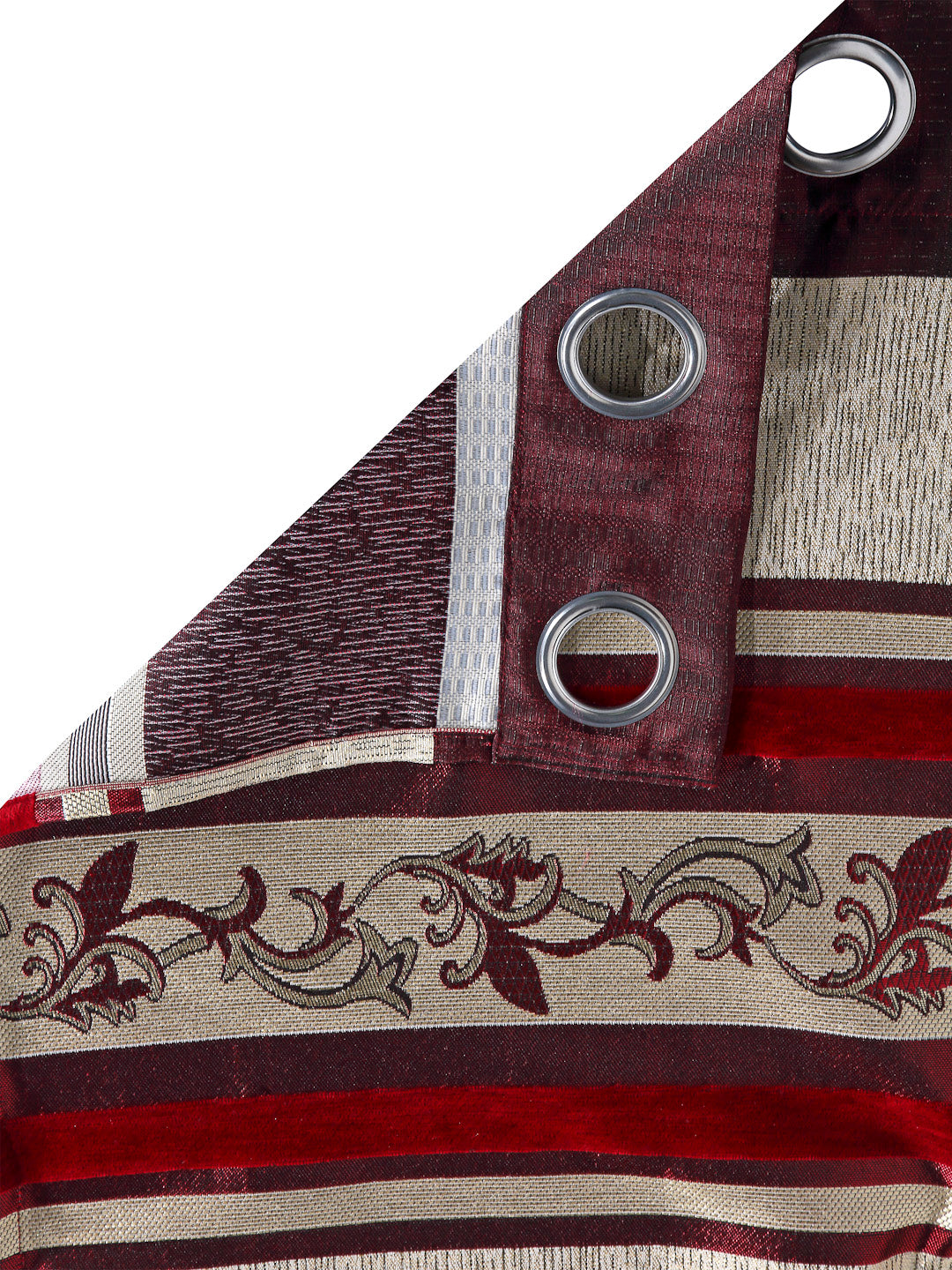 Arrabi Red Leaf Print TC Cotton Blend Set of 2 Long Door Curtains (275 X 120 cm)