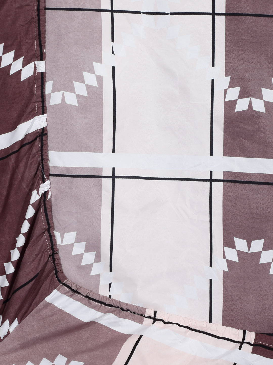Arrabi Multi Geometric TC Cotton Blend Single Size Fitted Bedsheet with 1 Pillow Cover (220 X 150 cm)