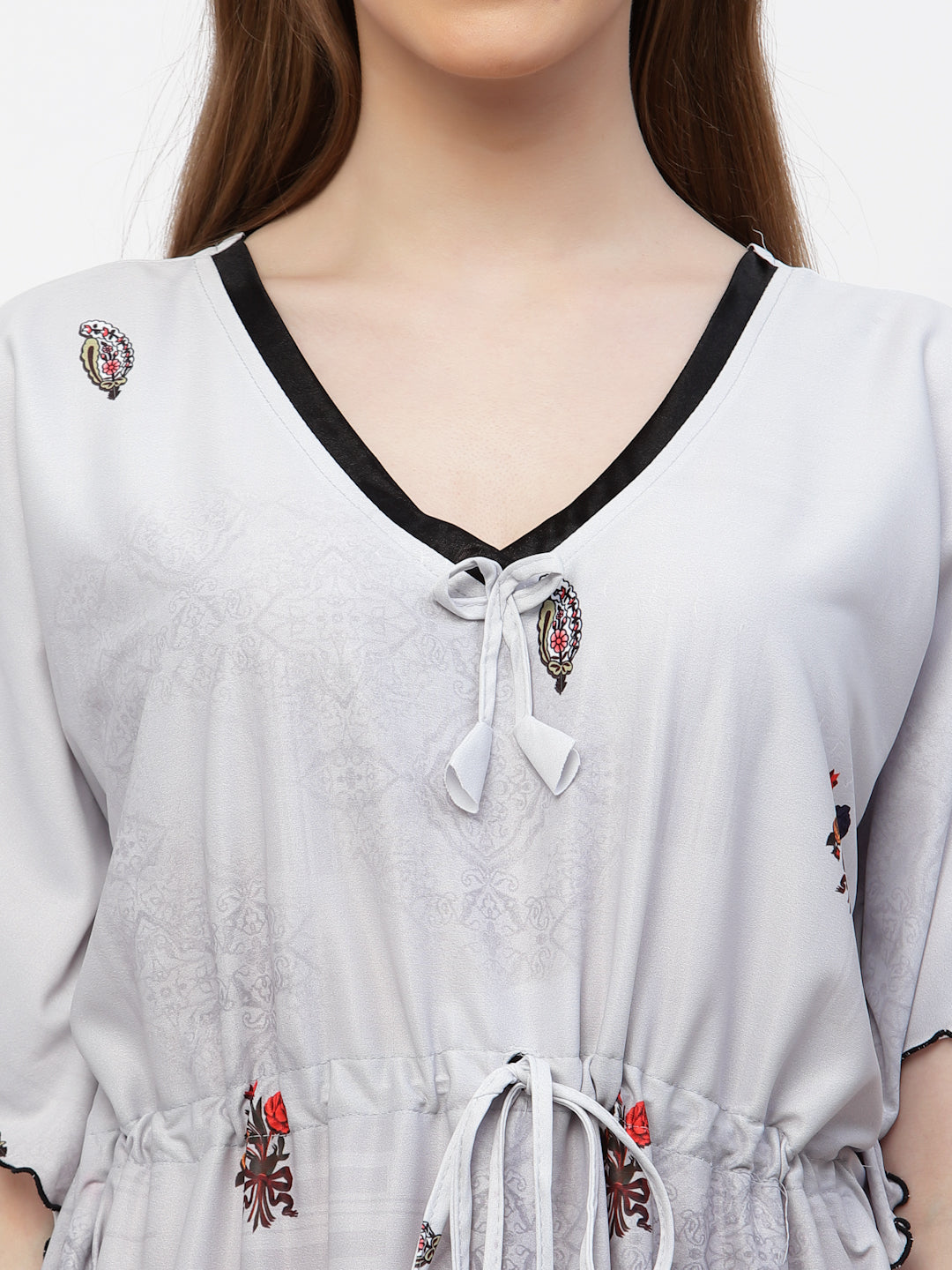 Arrabi Women Grey Floral Kaftan Dress