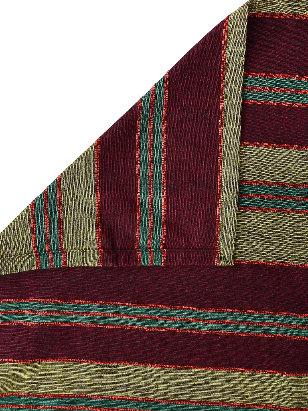 Arrabi Brown & Green Striped Handwoven Cotton Double King Size Bedsheet with 2 Pillow Covers (260 x 260 cm)