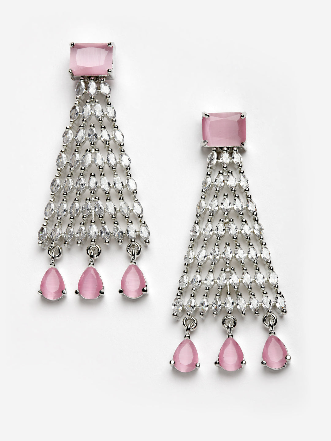 Arrabi Pink American Diamond Jewellery Set with 2 Earrings(30 cm)