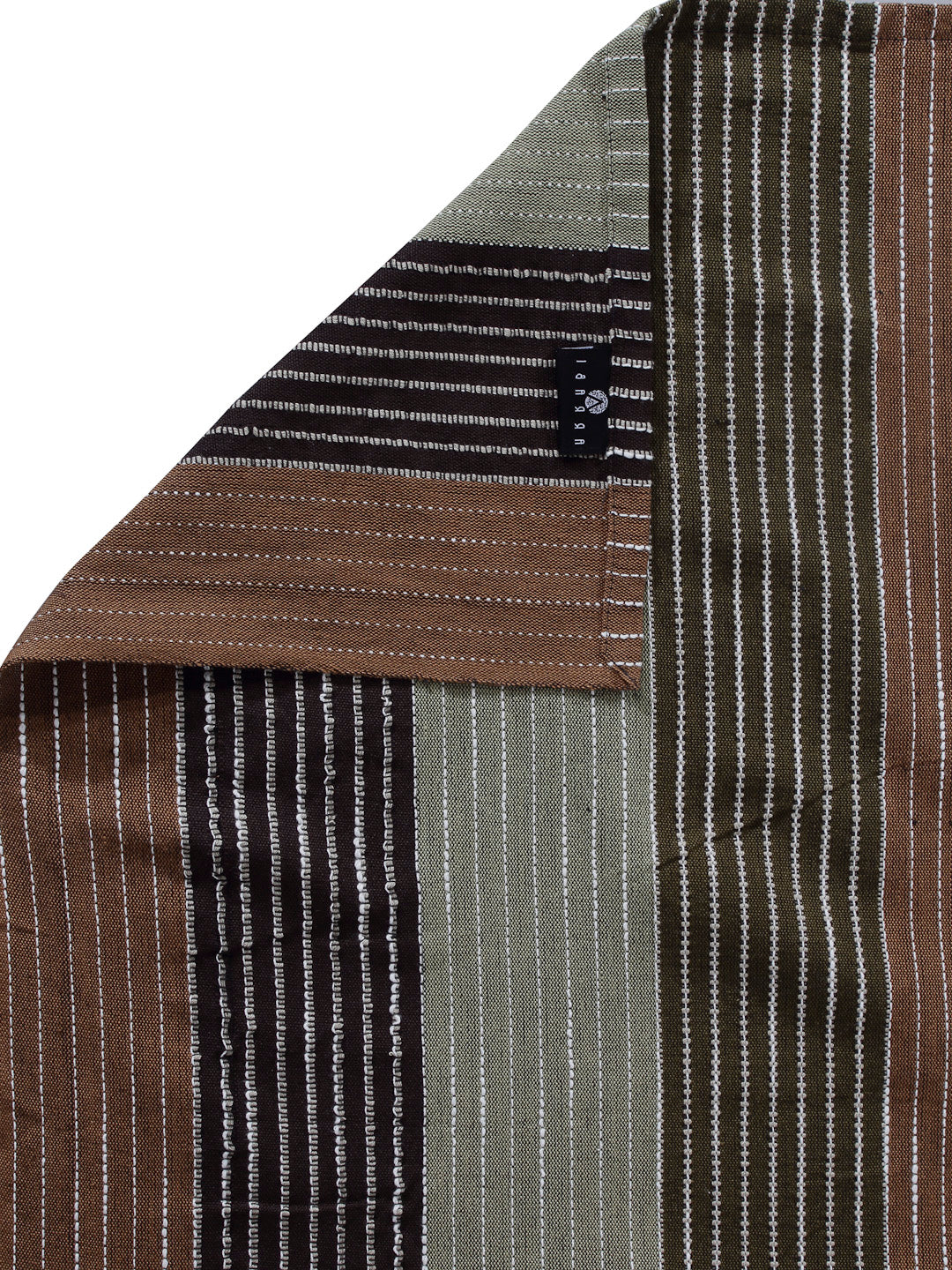 Arrabi Multi Stripes Handwoven Cotton Super King Size Bedsheet with 2 Pillow Covers (270 X 260 cm)
