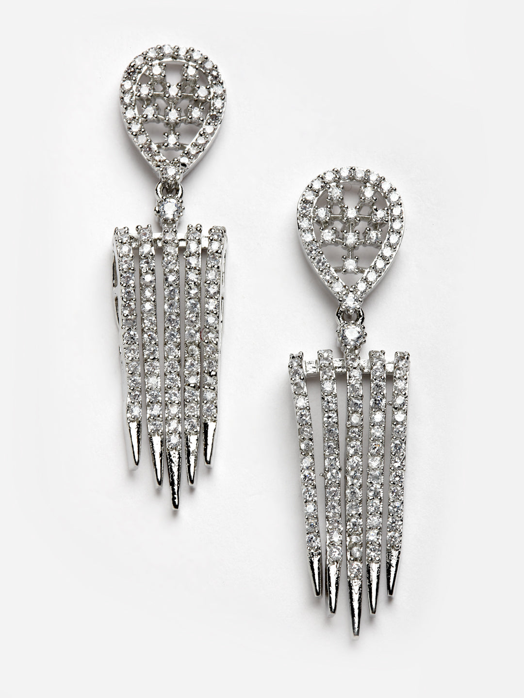 Arrabi Silver American Diamond Jewellery Set with 2 Earrings(30 cm)