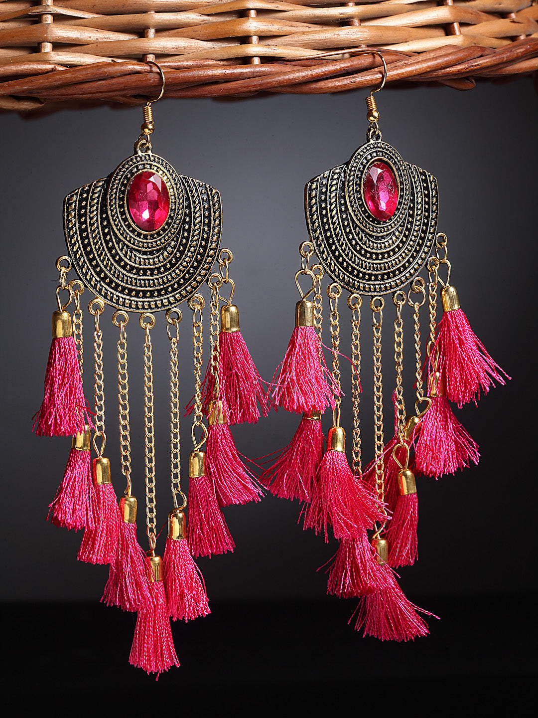 Arrabi Pink Tasselled Earrings (Set of 2) (10 cm)