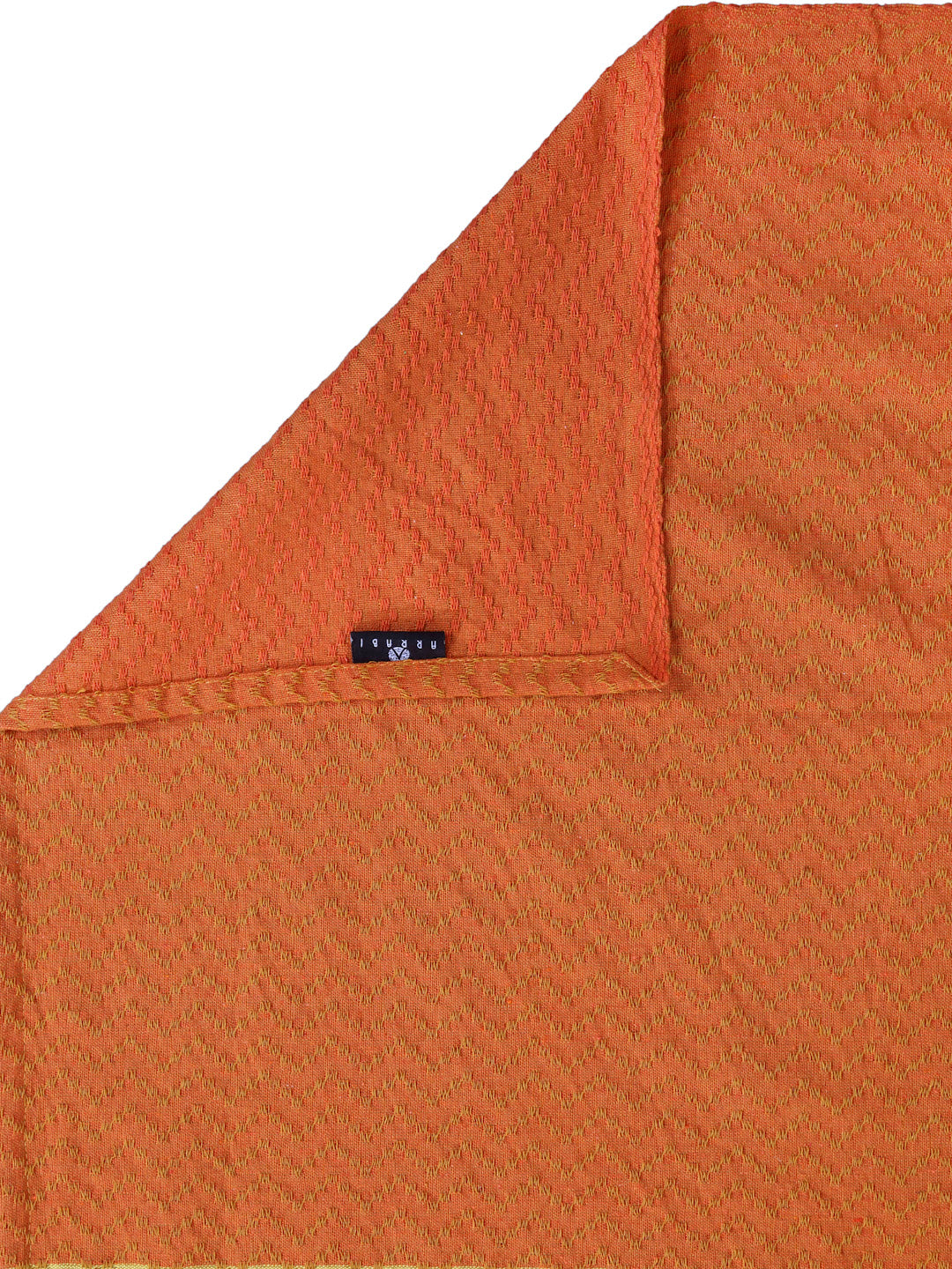 Arrabi Orange Stripes Handwoven Cotton Single Size Bedsheet with 1 Pillow Cover ( 225 X 150 cm)