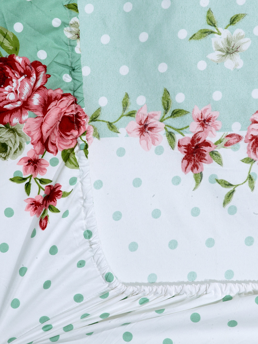 Arrabi Green Floral TC Cotton Blend King Size Fitted Bedsheet with 2 Pillow Covers (250 X 215 Cm )