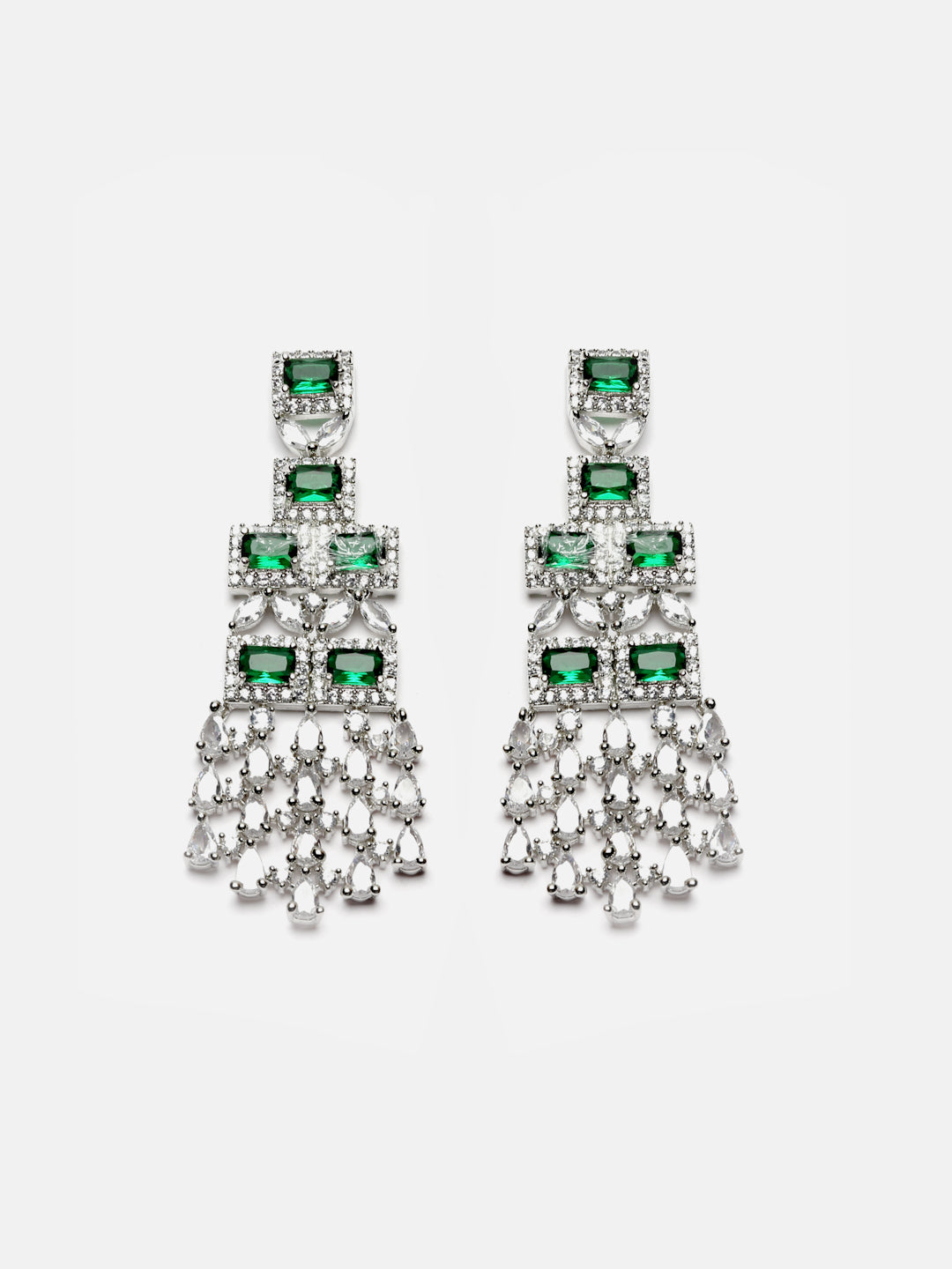 Arrabi Green American Diamond Jewellery Set with 2 Earrings and Tika(30 cm)