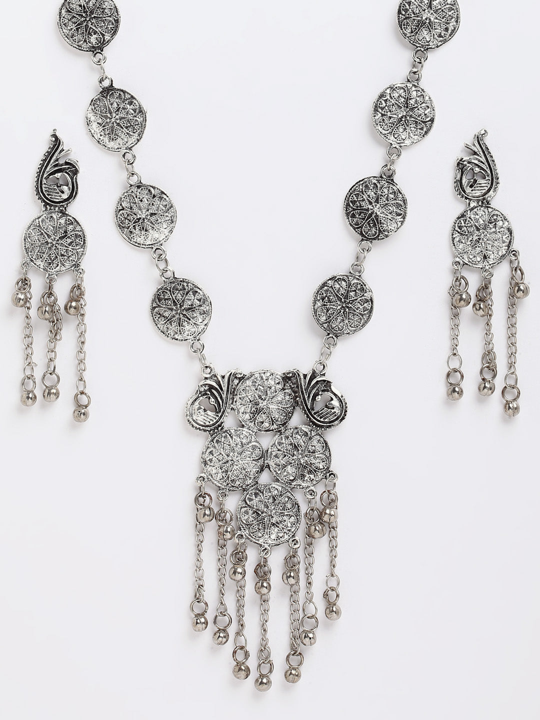 Arrabi  Metallic Oxidised Jewellery Set with 2 Earrings (30 cm)