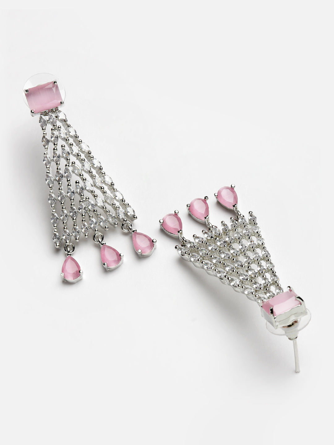 Arrabi Pink American Diamond Jewellery Set with 2 Earrings(30 cm)