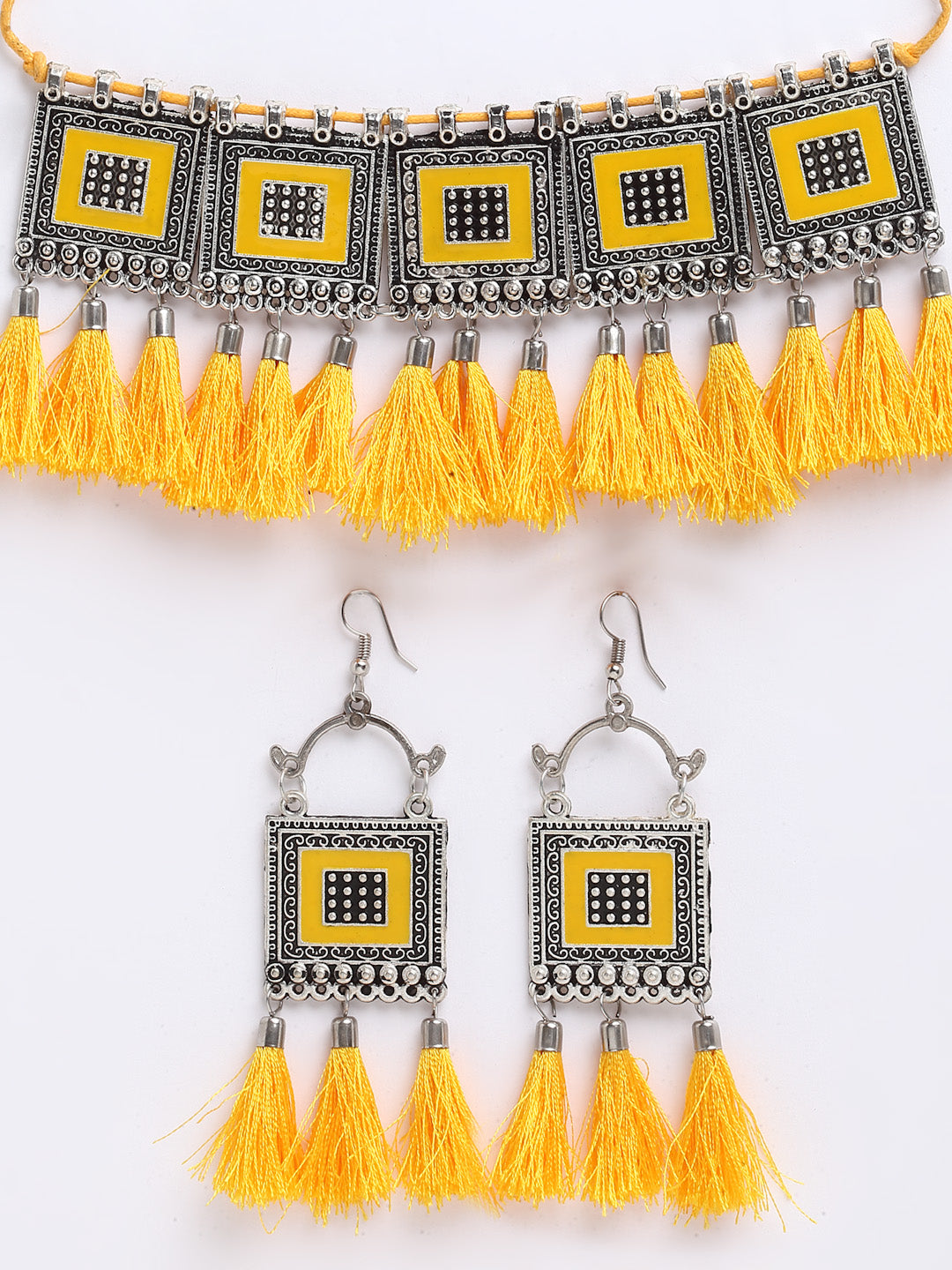 Arrabi Yellow Tasselled Jewellery Set with 2 Earrings (40 cm)