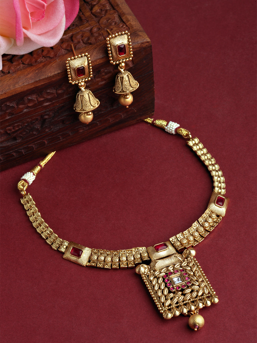 Arrabi Gold Handcrafted Jewellery Set with 2 Earrings(30 cm)