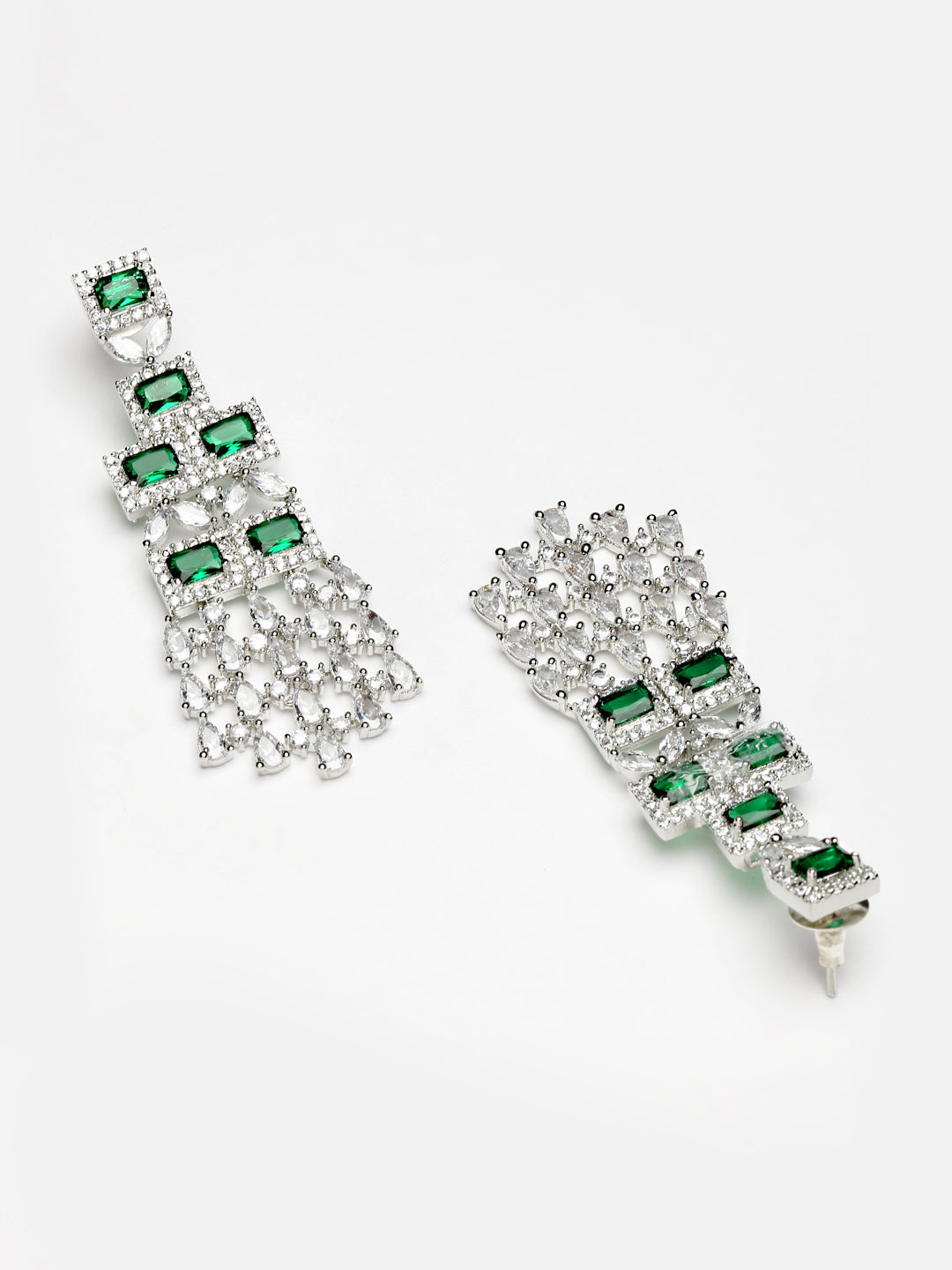 Arrabi Green American Diamond Jewellery Set with 2 Earrings and Tika(30 cm)