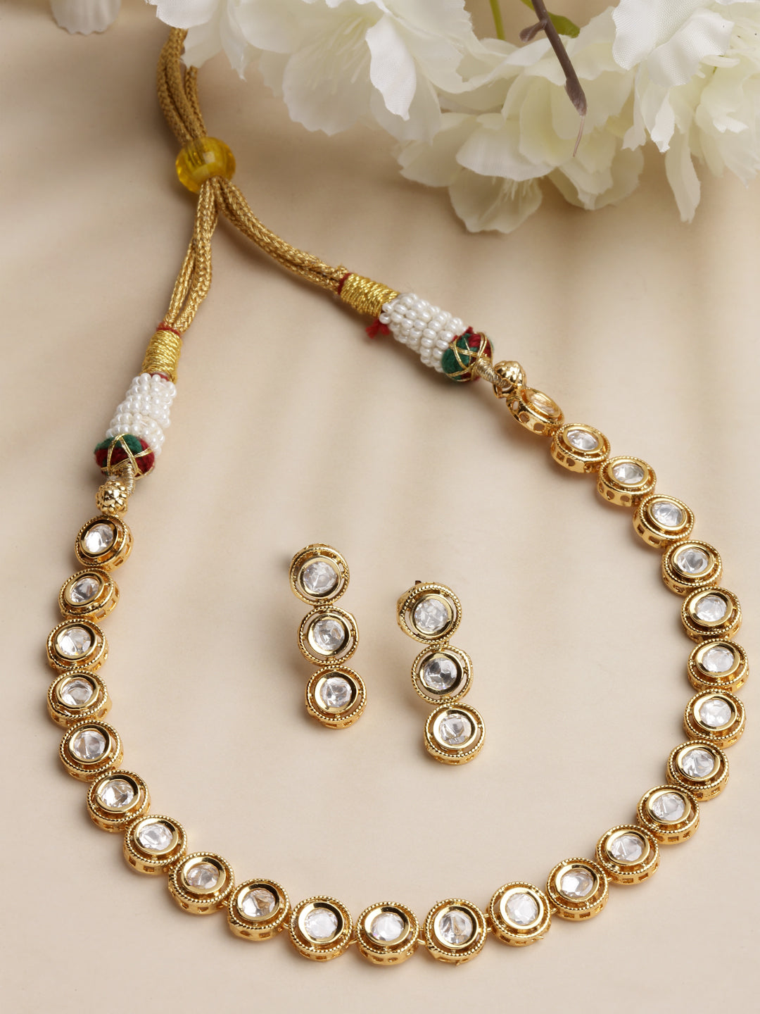 Arrabi Gold Handcrafted Jewellery Set with 2 Earrings(30 cm)